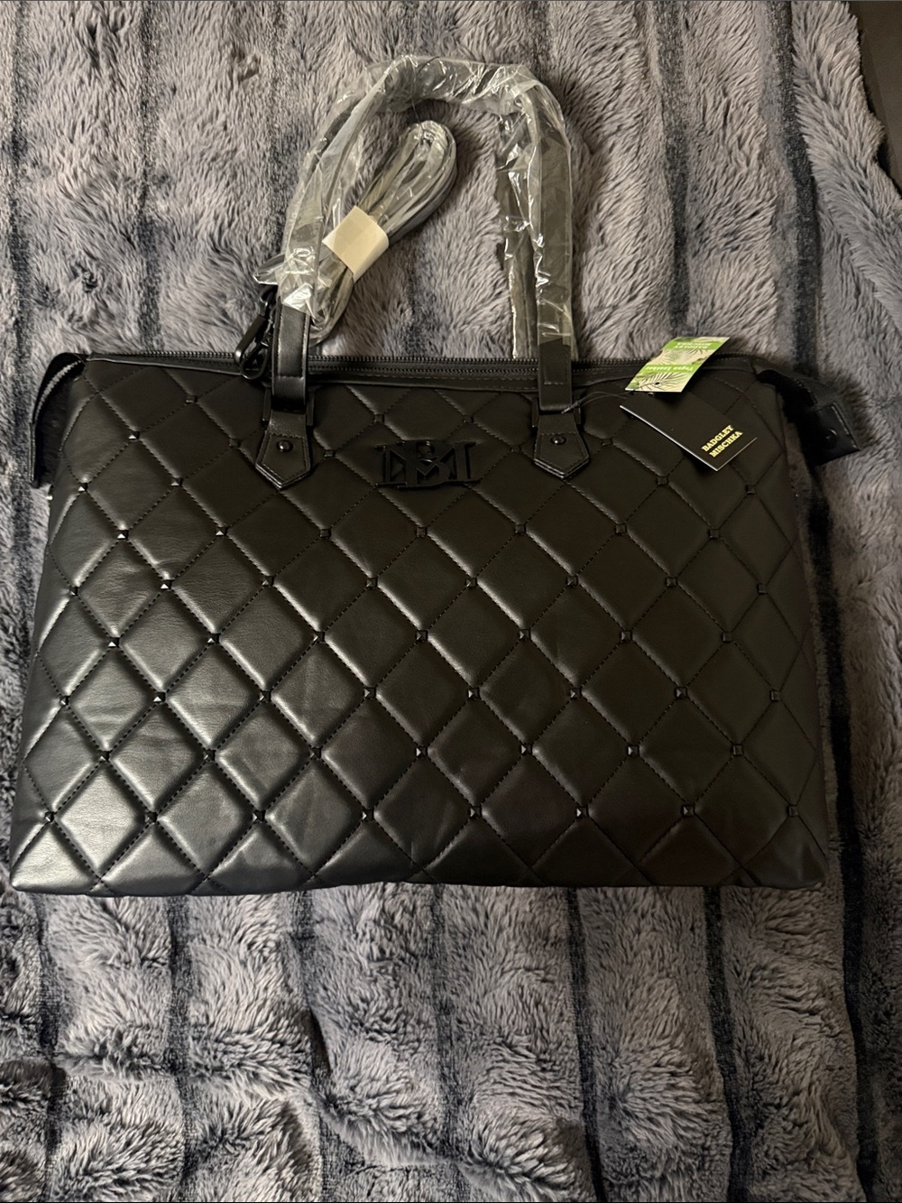 Badgley Mischka Black Quilted Tote with Gold Logo